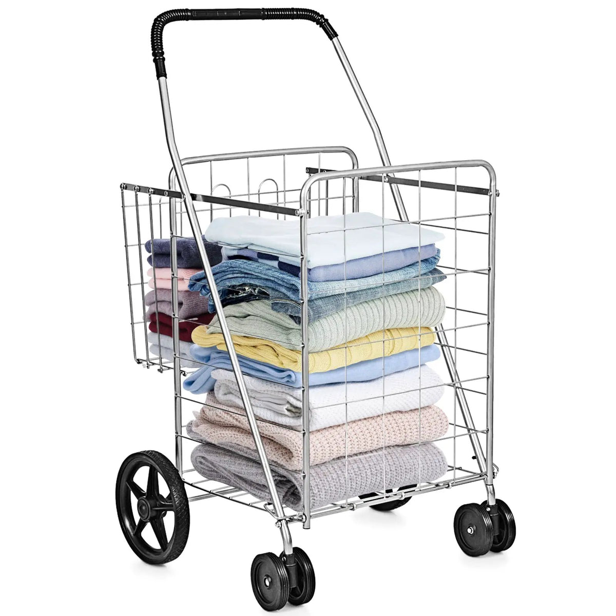 Folding Shopping Cart for Laundry with Swiveling Wheels and Dual Storage Baskets, photo 9 of 9