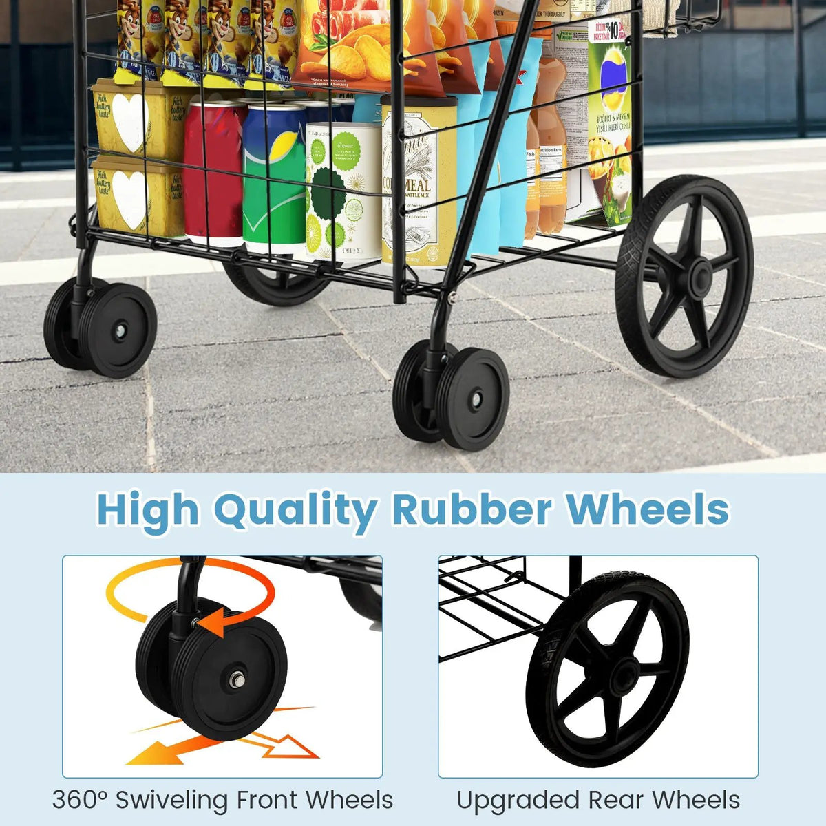 Folding Shopping Cart for Laundry with Swiveling Wheels and Dual Storage Baskets, photo 8 of 9