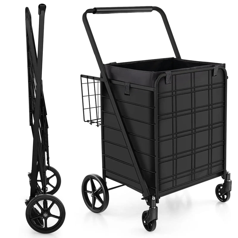 Folding Shopping Cart with Waterproof Liner Wheels and Basket by DirectDeals