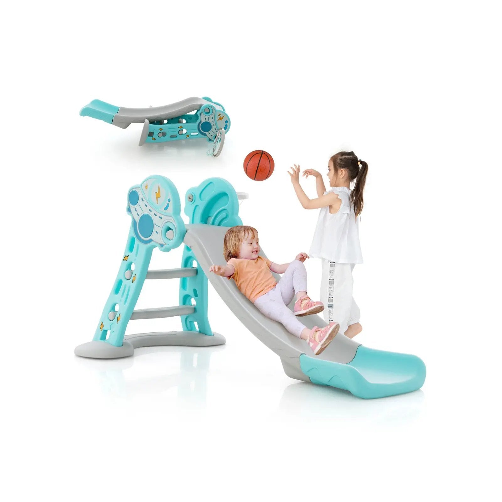 3-in-1 Folding Slide Playset with Basketball Hoop and Small Basketball by DirectDeals