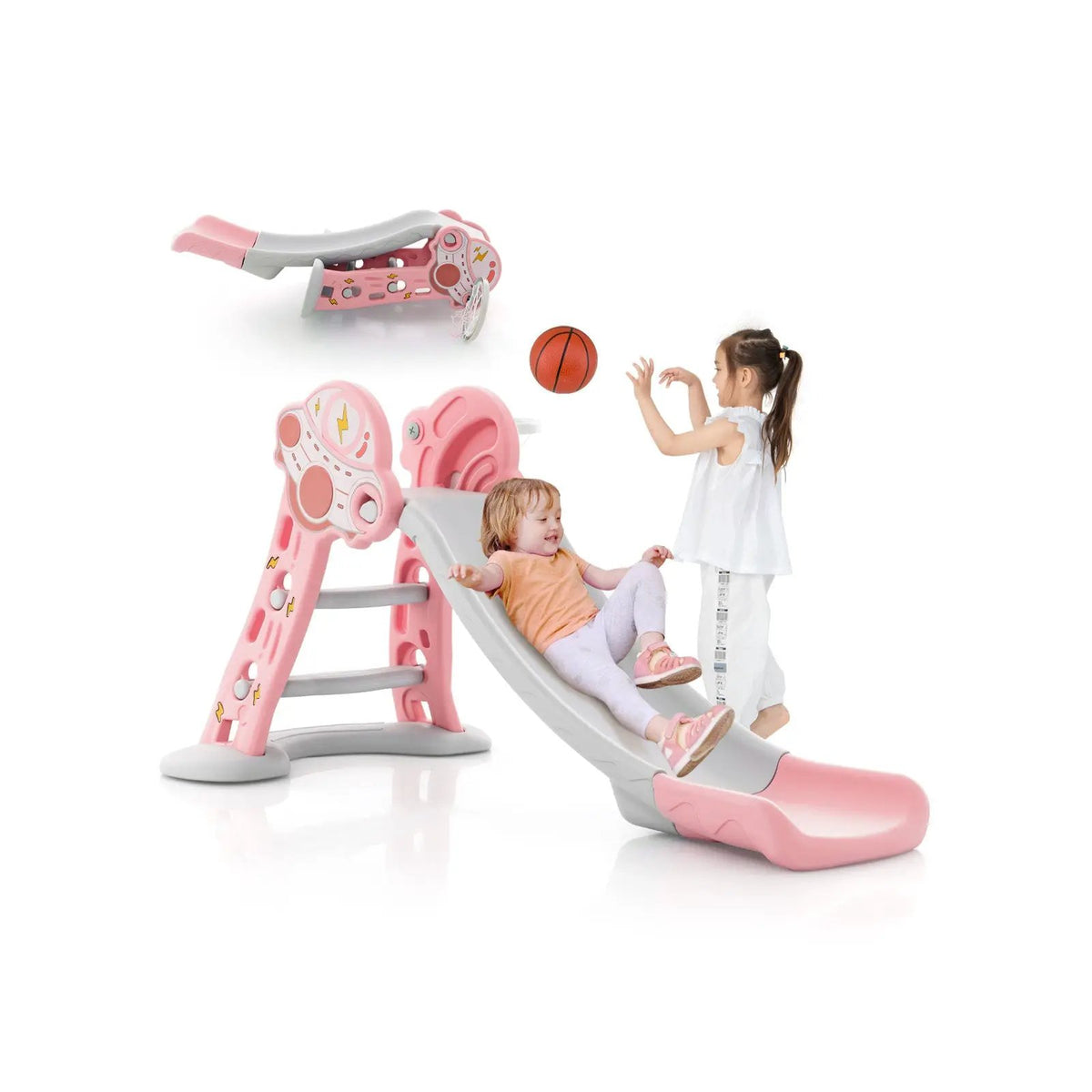 3-in-1 Folding Slide Playset with Basketball Hoop and Small Basketball, photo 9 of 9