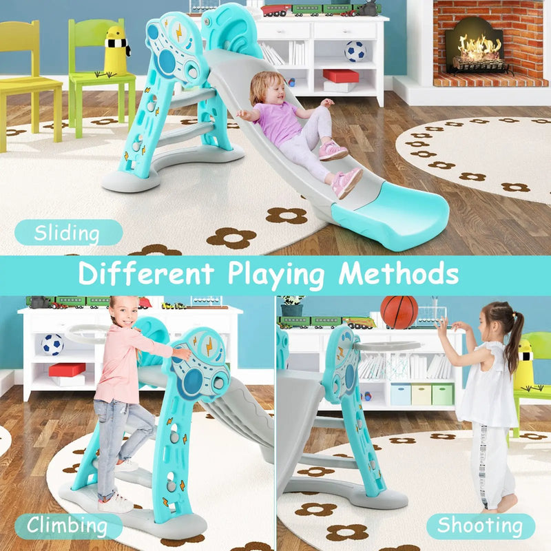 3-in-1 Folding Slide Playset with Basketball Hoop and Small Basketball by DirectDeals
