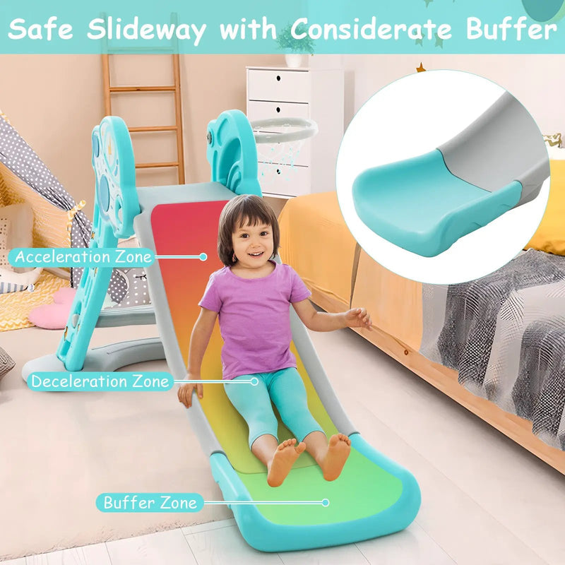3-in-1 Folding Slide Playset with Basketball Hoop and Small Basketball by DirectDeals