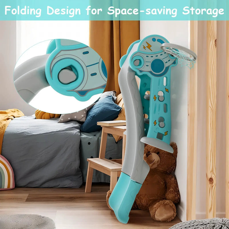 3-in-1 Folding Slide Playset with Basketball Hoop and Small Basketball by DirectDeals