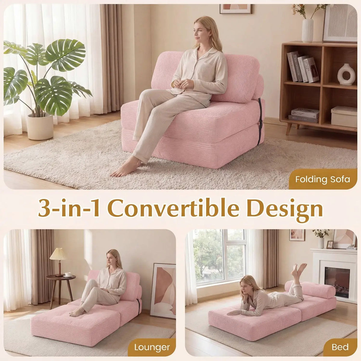 Folding Sofa Bed with Pillow and Back Support for Living Room, photo 10 of 40