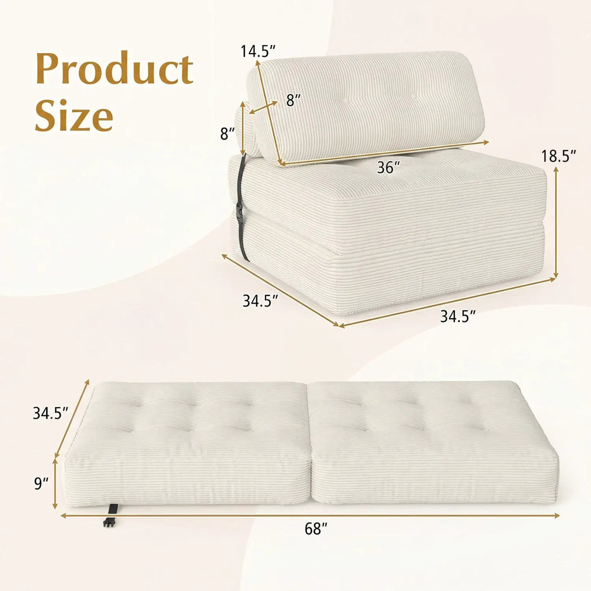 Folding Sofa Bed with Pillow and Back Support for Living Room, photo 28 of 40