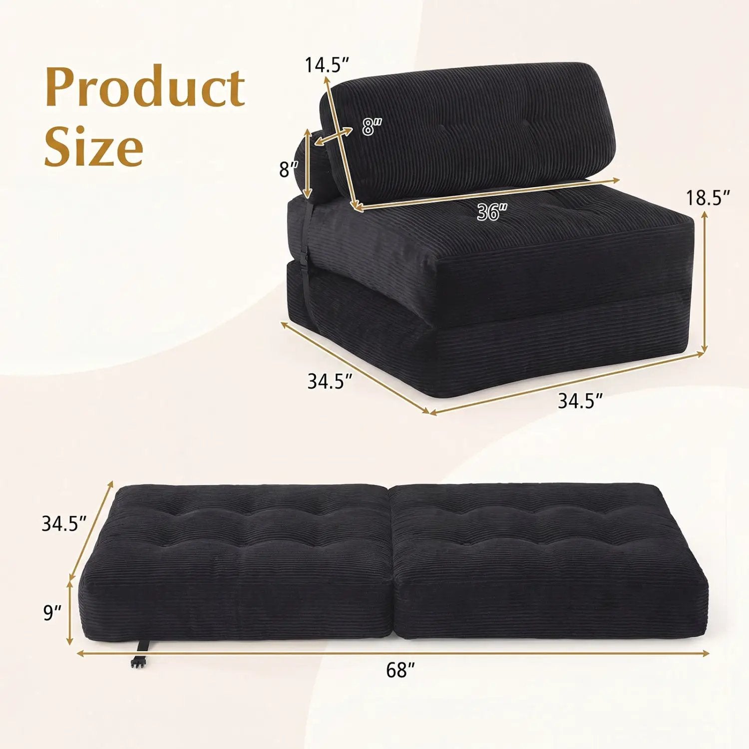 Folding Sofa Bed with Pillow and Back Support for Living Room by DirectDeals