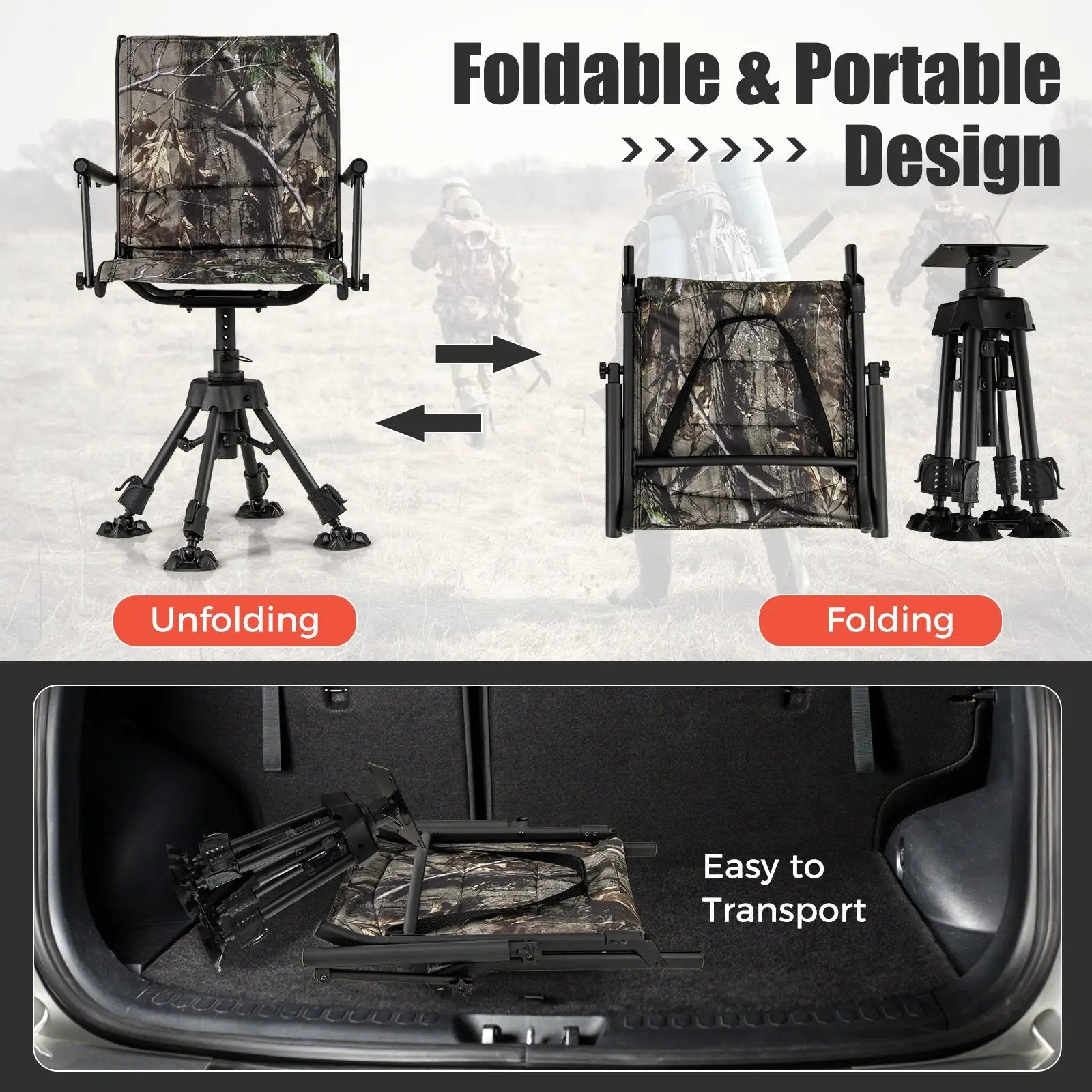 Folding Swivel Patio Chair with 4 Adjustable Leg by DirectDeals