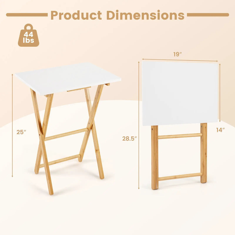 Folding TV Tray Tables Set of 2 for Small Spaces Bedroom and Living Room-White by DirectDeals