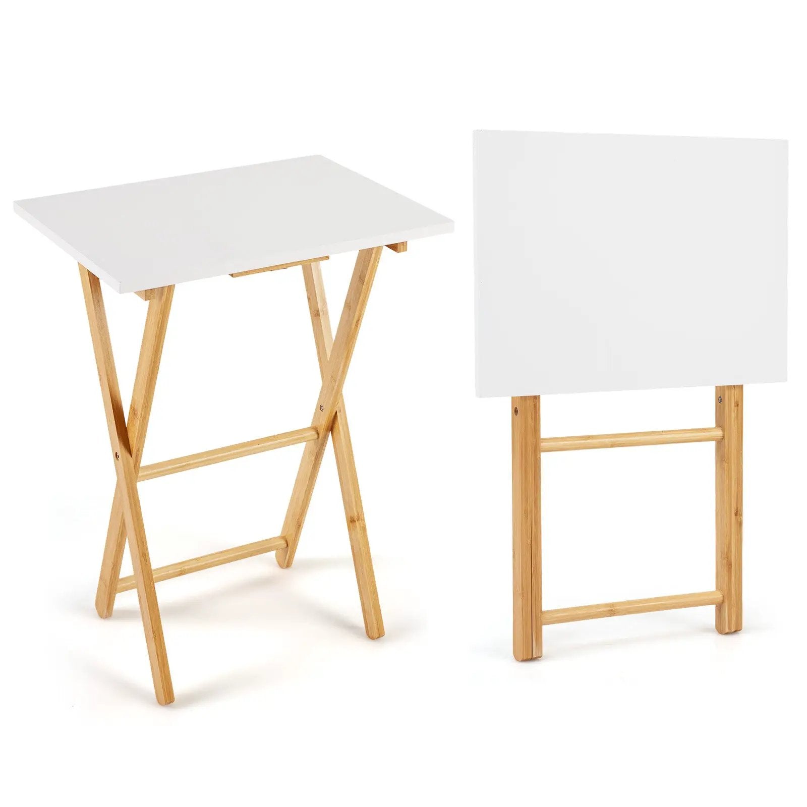 Folding TV Tray Tables Set of 2 for Small Spaces Bedroom and Living Room-White by DirectDeals