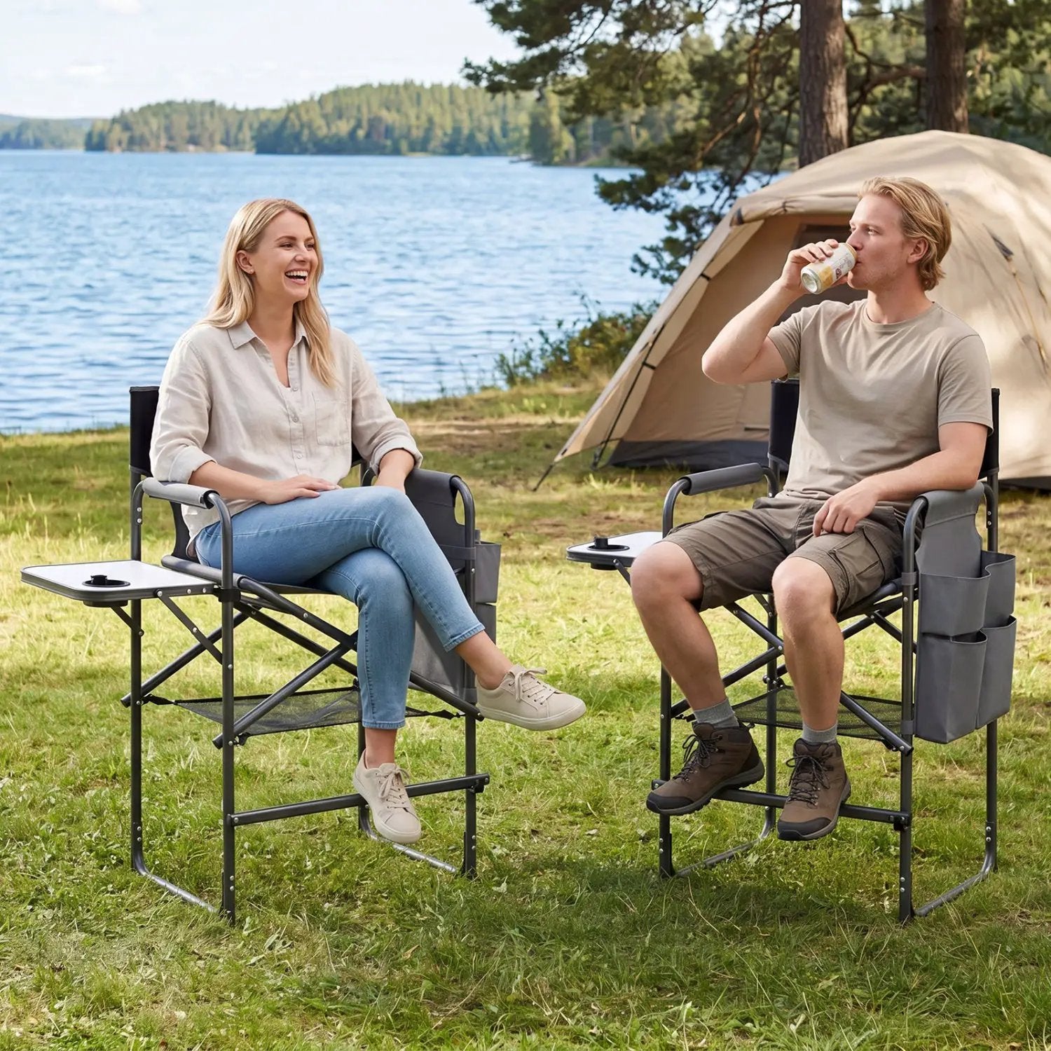 Tall Director Chair 26" Seat Height with Side Table by DirectDeals