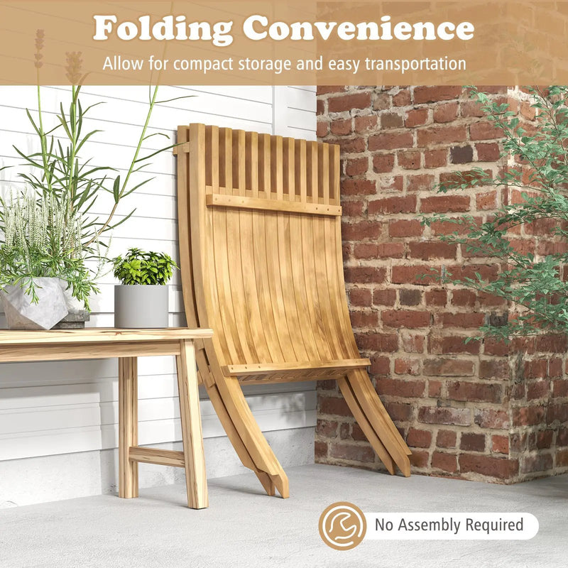 Folding Teak Wood Outdoor Lounge Chair with Slatted Seat and Backrest by DirectDeals