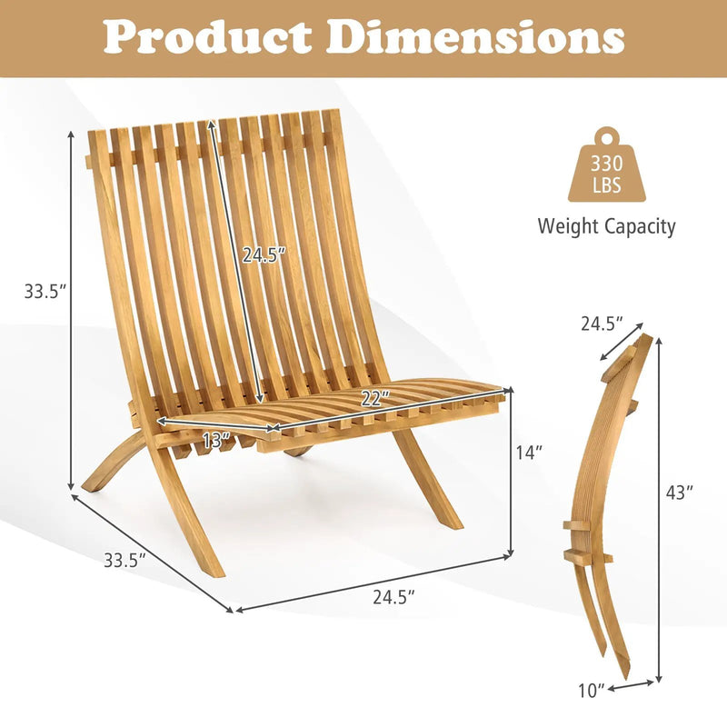 Folding Teak Wood Outdoor Lounge Chair with Slatted Seat and Backrest by DirectDeals