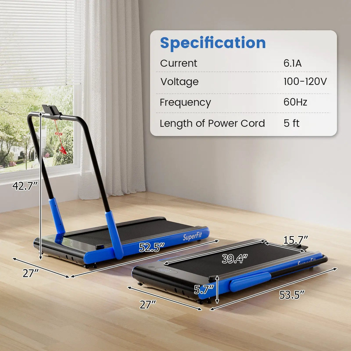 3-in-1 3HP Folding Treadmill with Smart Apps Remote Control and Speakers, photo 2 of 10