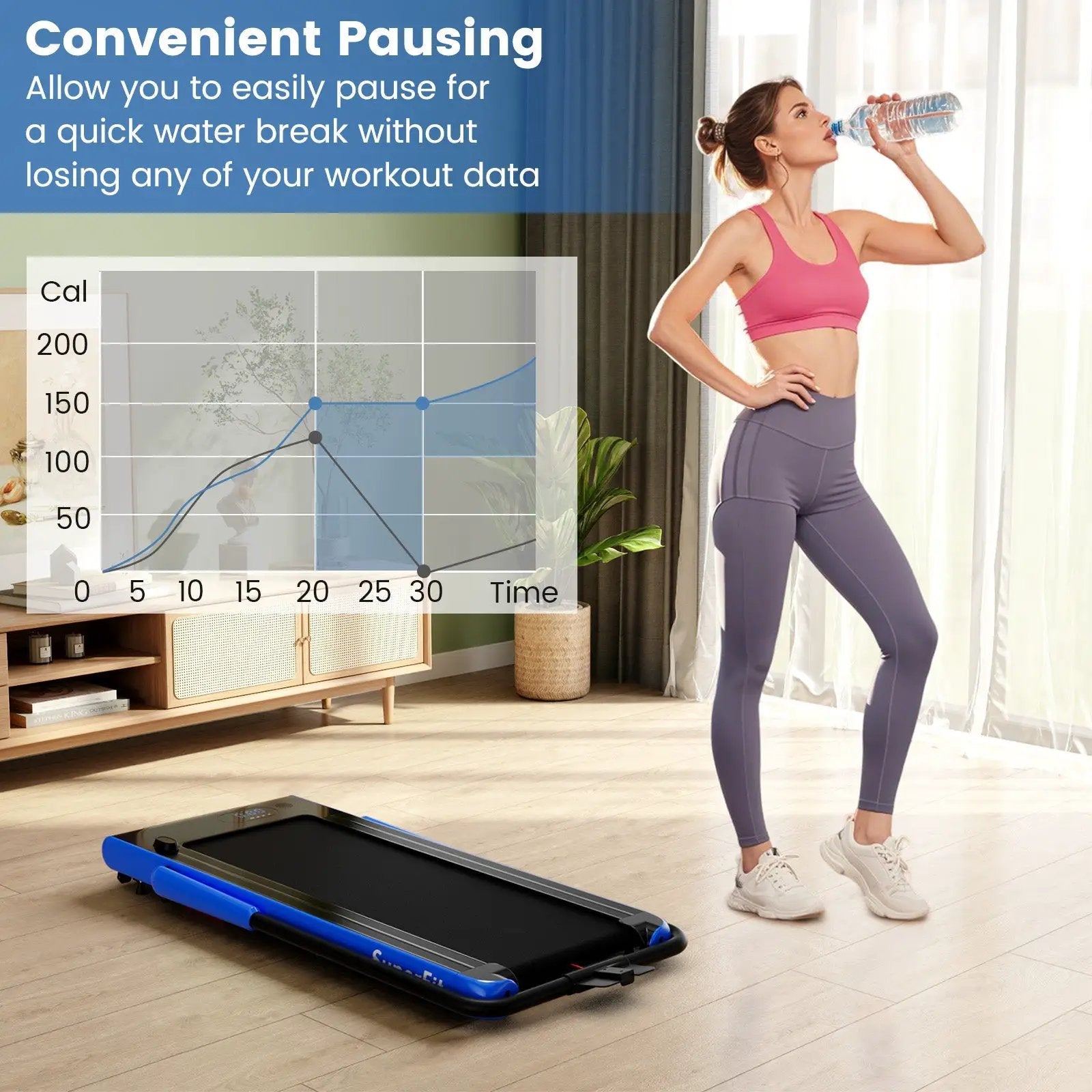 3-in-1 3HP Folding Treadmill with Smart Apps Remote Control and Speakers by DirectDeals