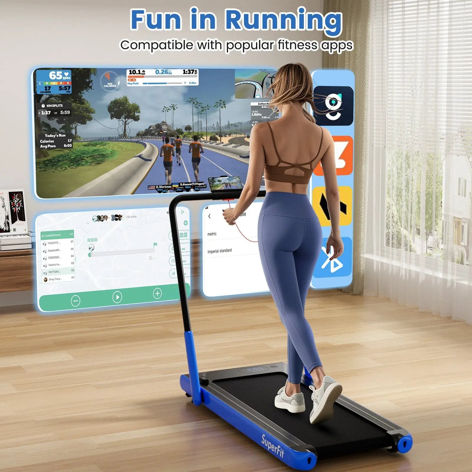 3-in-1 3HP Folding Treadmill with Smart Apps Remote Control and Speakers by DirectDeals
