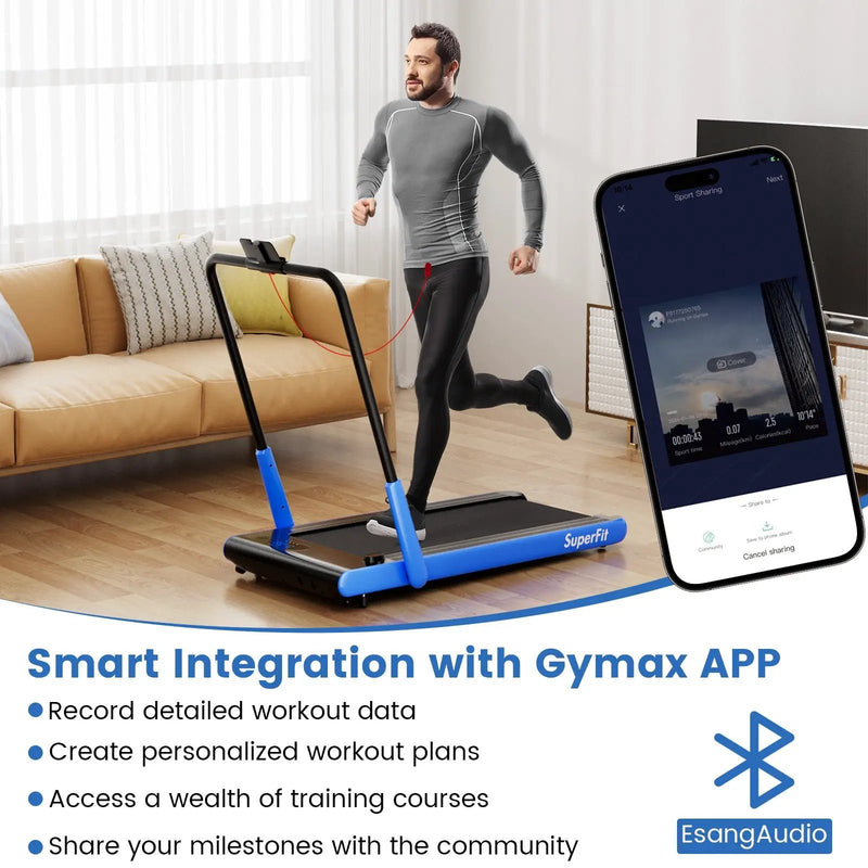 3-in-1 3HP Folding Treadmill with Smart Apps Remote Control and Speakers by DirectDeals