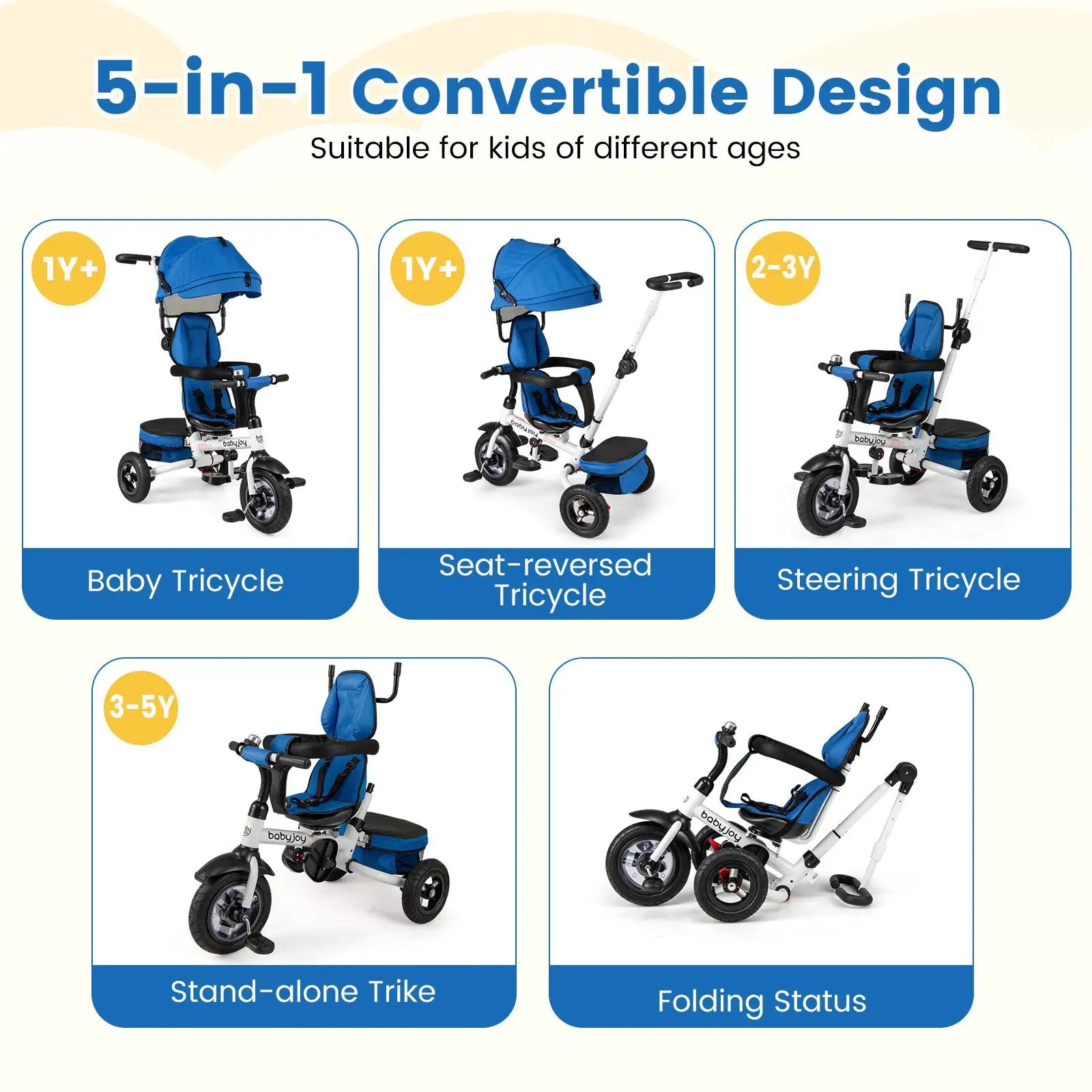 Folding Tricycle Baby Stroller with Reversible Seat and Adjustable Canopy by DirectDeals