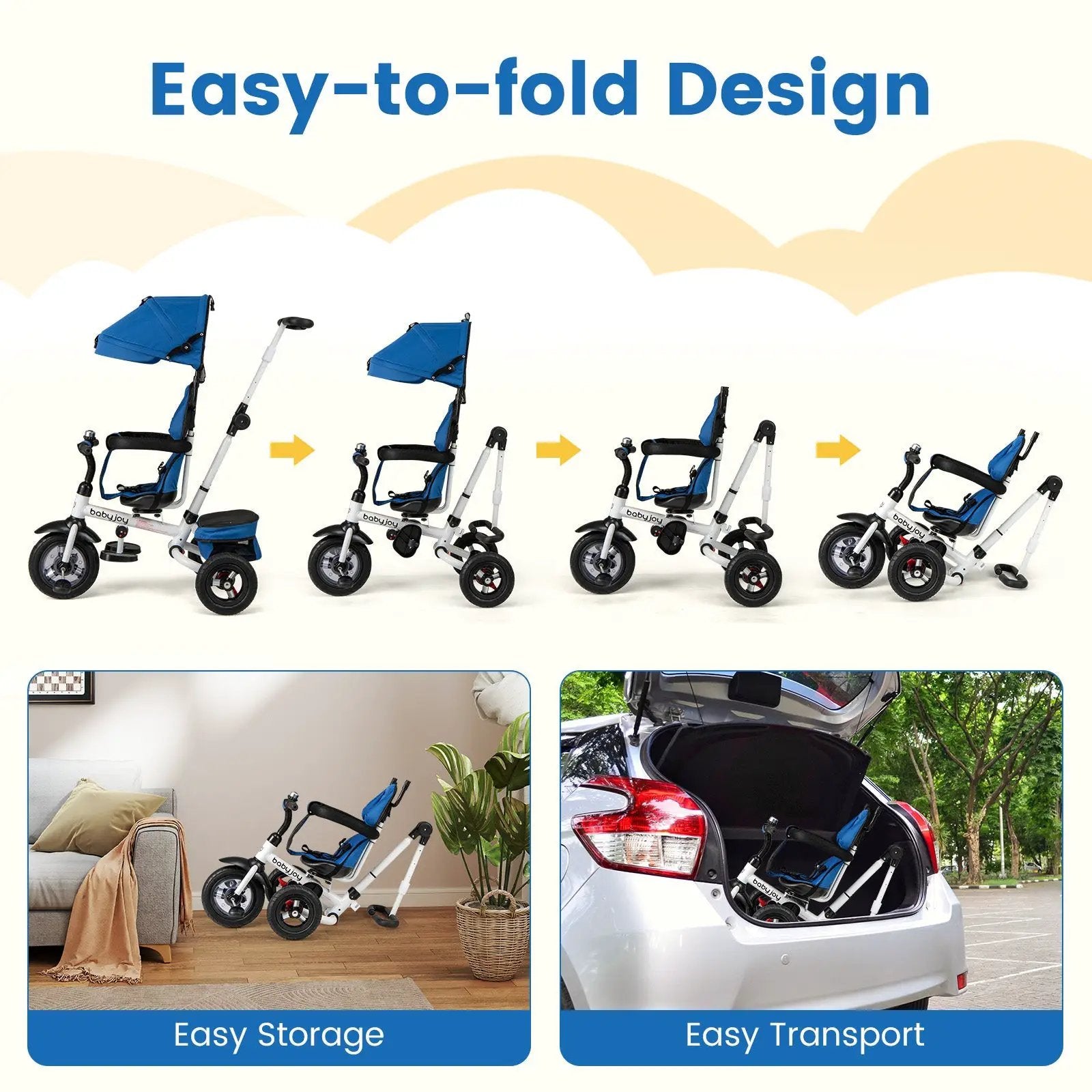 Folding Tricycle Baby Stroller with Reversible Seat and Adjustable Canopy by DirectDeals