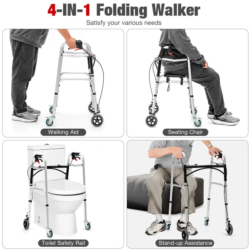 Adjustable Aluminum Walker with Wheels and Brakes by DirectDeals