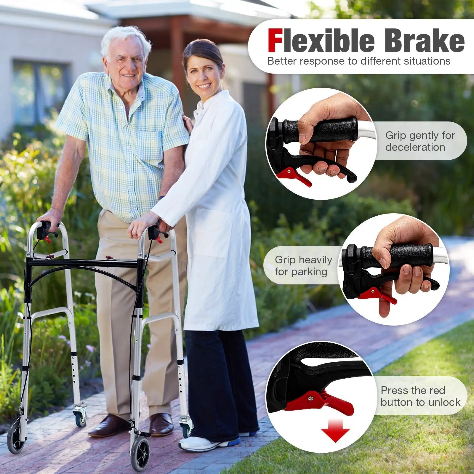 Adjustable Aluminum Walker with Wheels and Brakes by DirectDeals