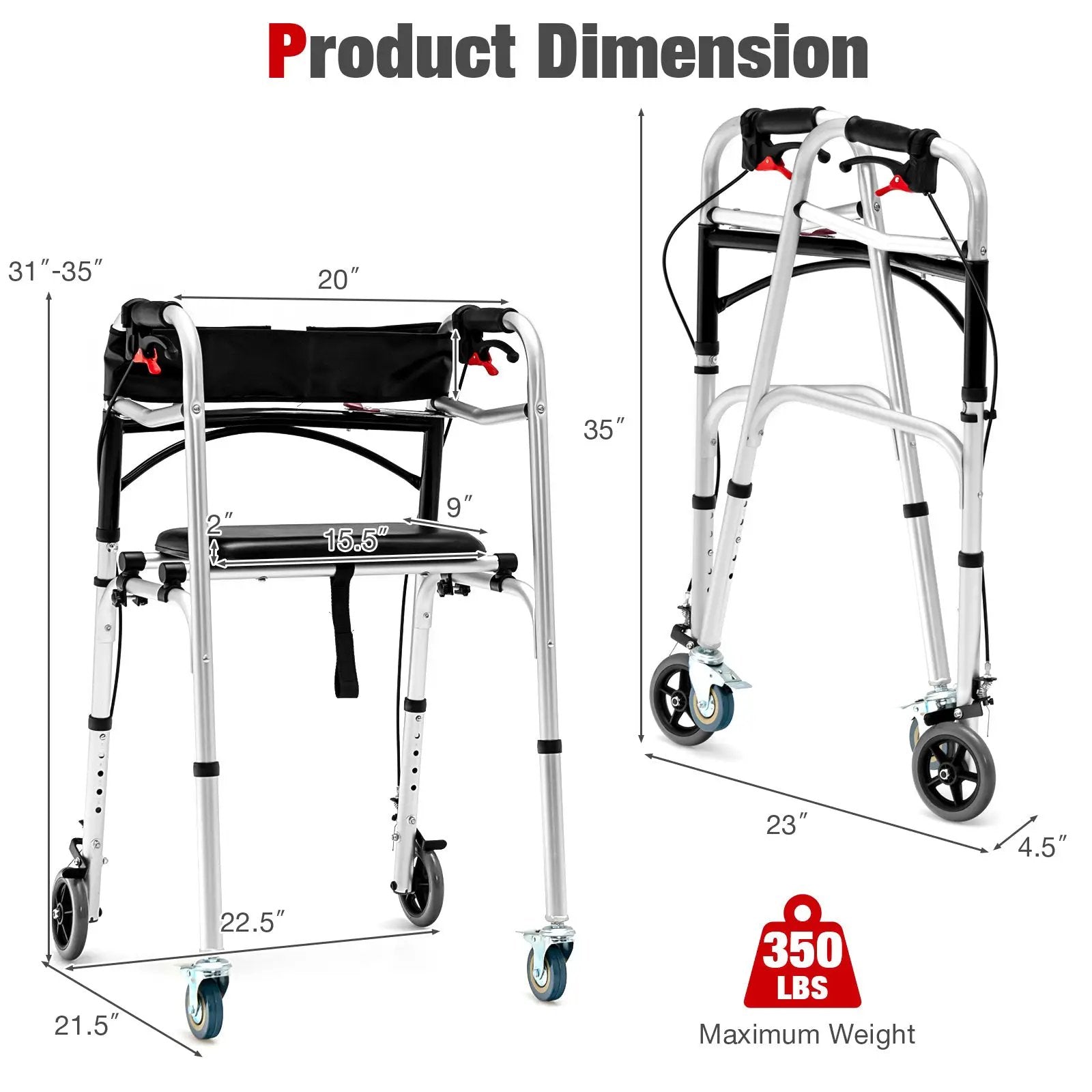 Adjustable Aluminum Walker with Wheels and Brakes by DirectDeals