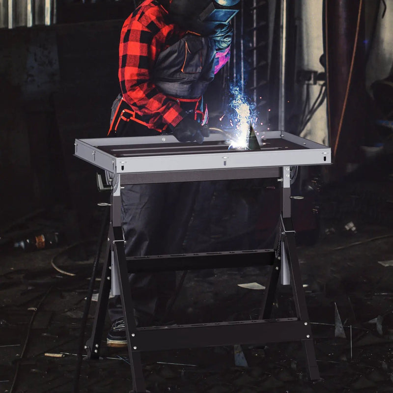 Folding Welding Table Welding Workbench with 2 Fixed Wheels 4-Level Height by DirectDeals