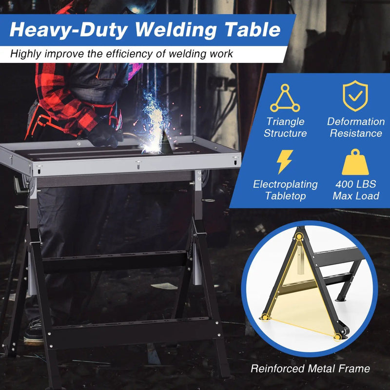 Folding Welding Table Welding Workbench with 2 Fixed Wheels 4-Level Height by DirectDeals