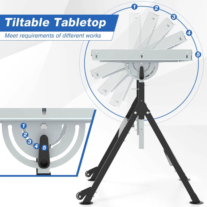Folding Welding Table Welding Workbench with 2 Fixed Wheels 4-Level Height by DirectDeals