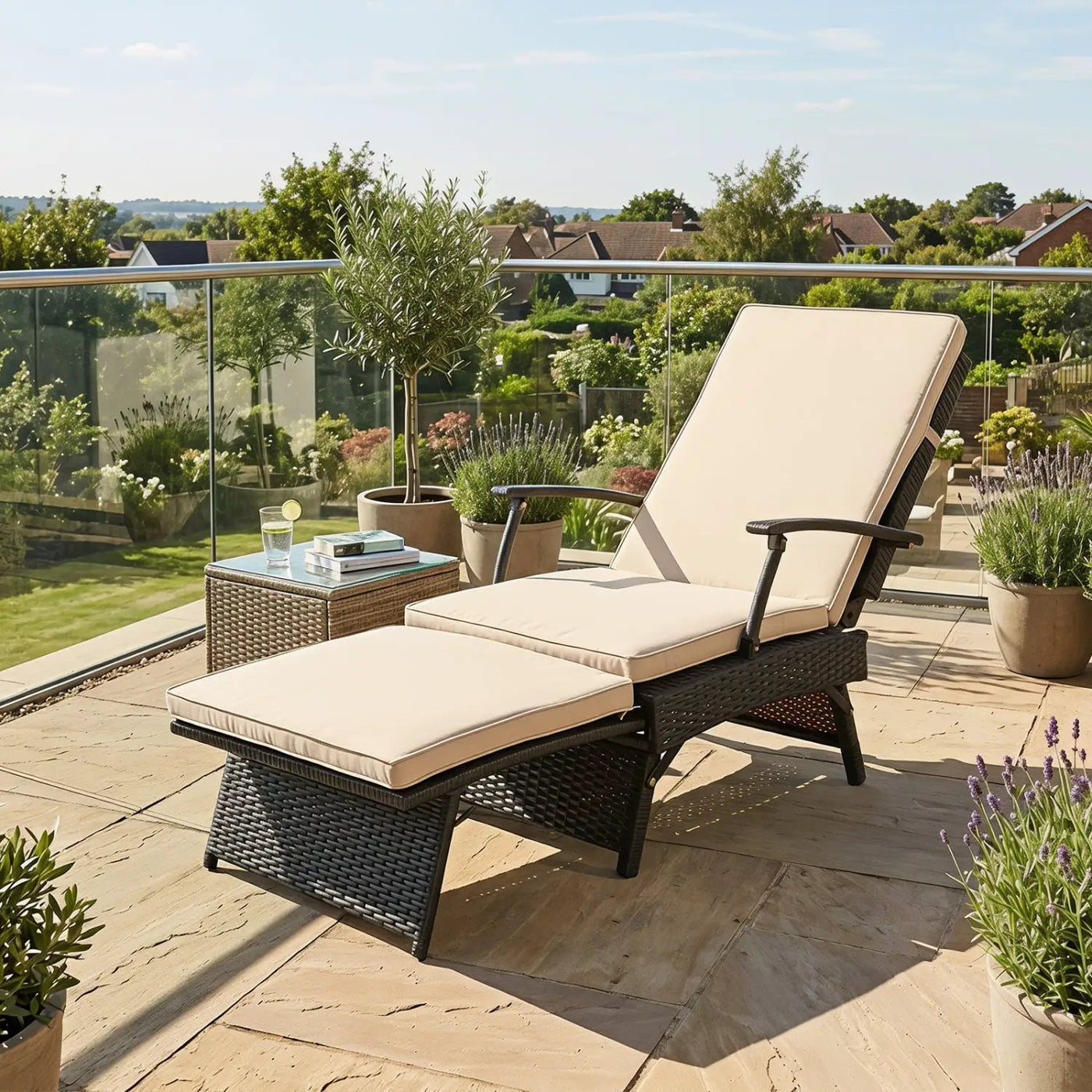 Folding Wicker Chaise Lounge with Adjustable Backrest & Ottoman by DirectDeals