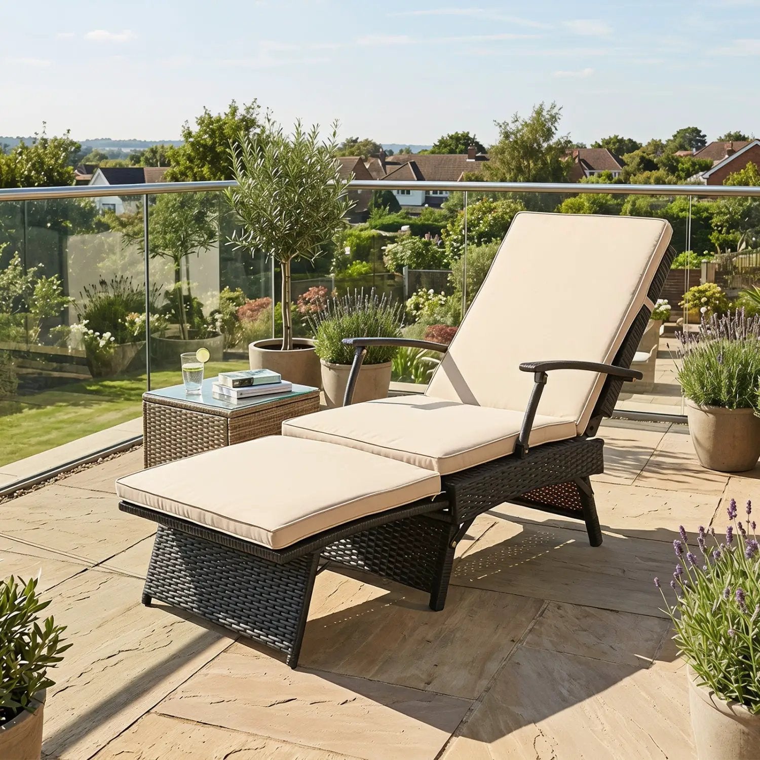 Folding Wicker Chaise Lounge with Adjustable Backrest & Ottoman by DirectDeals