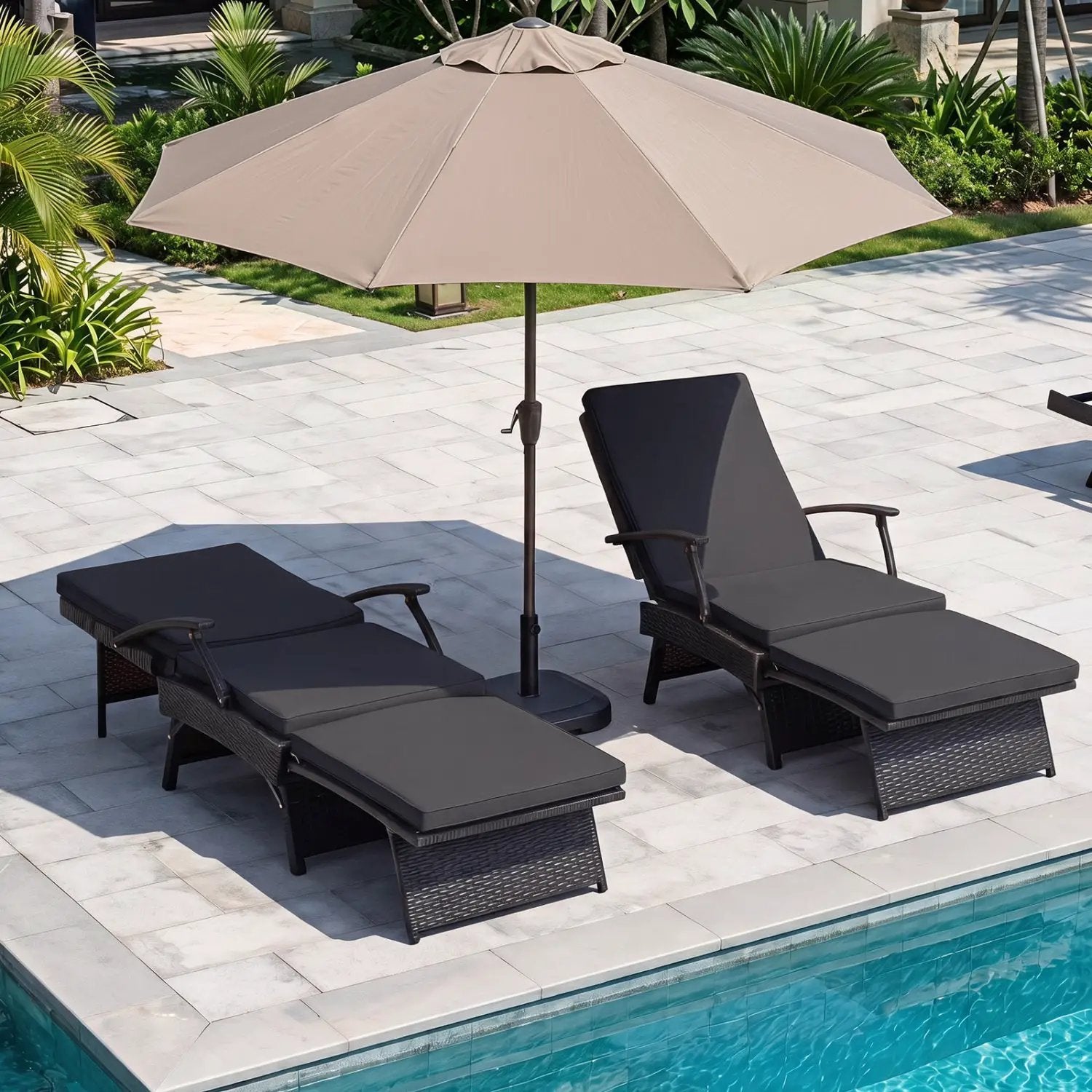 Folding Wicker Chaise Lounge with Adjustable Backrest & Ottoman by DirectDeals