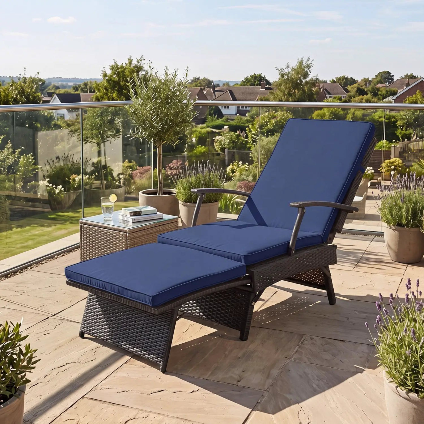 Folding Wicker Chaise Lounge with Adjustable Backrest & Ottoman by DirectDeals