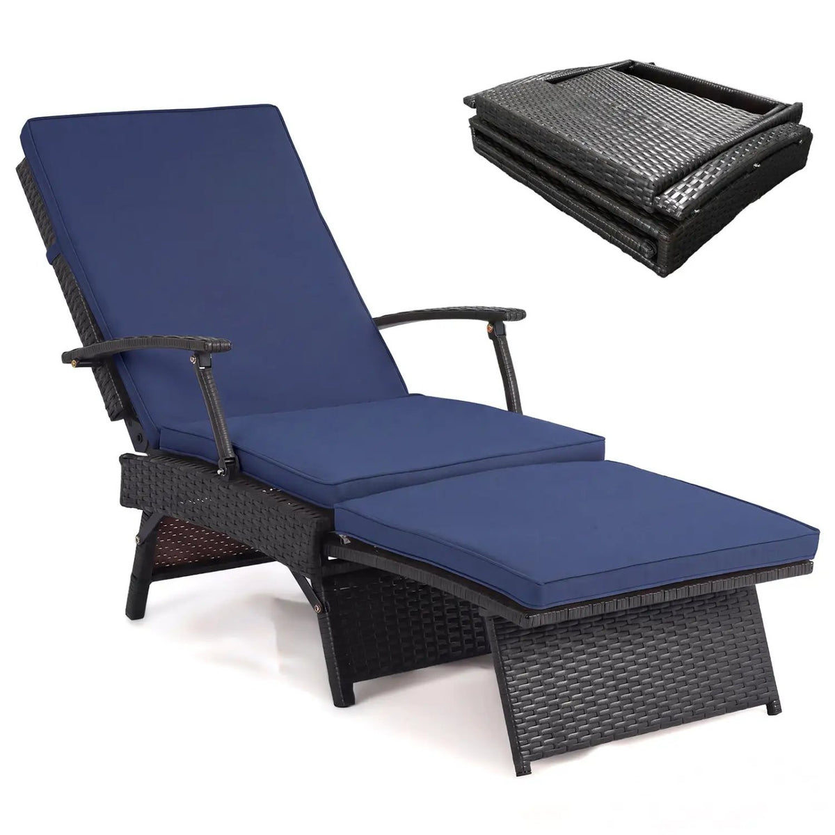 Folding Wicker Chaise Lounge with Adjustable Backrest & Ottoman by DirectDeals