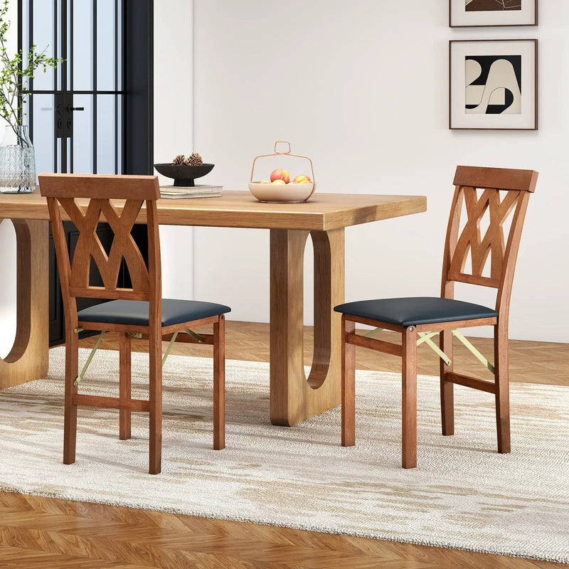 Folding Wooden Dining Chair Set of 2 Faux Leather Upholstered Kitchen Armless Chairs by DirectDeals