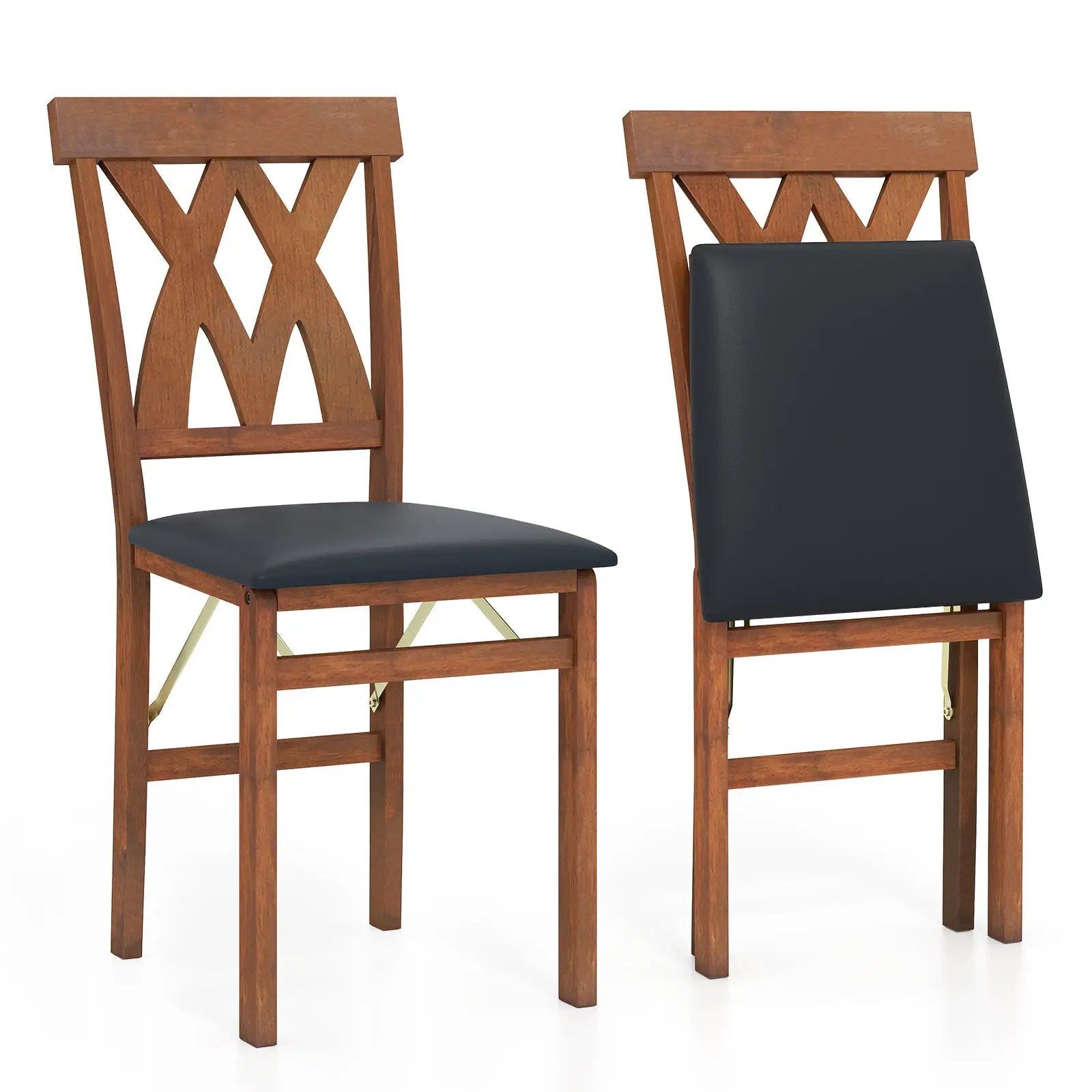 Folding Wooden Dining Chair Set of 2 Faux Leather Upholstered Kitchen Armless Chairs by DirectDeals