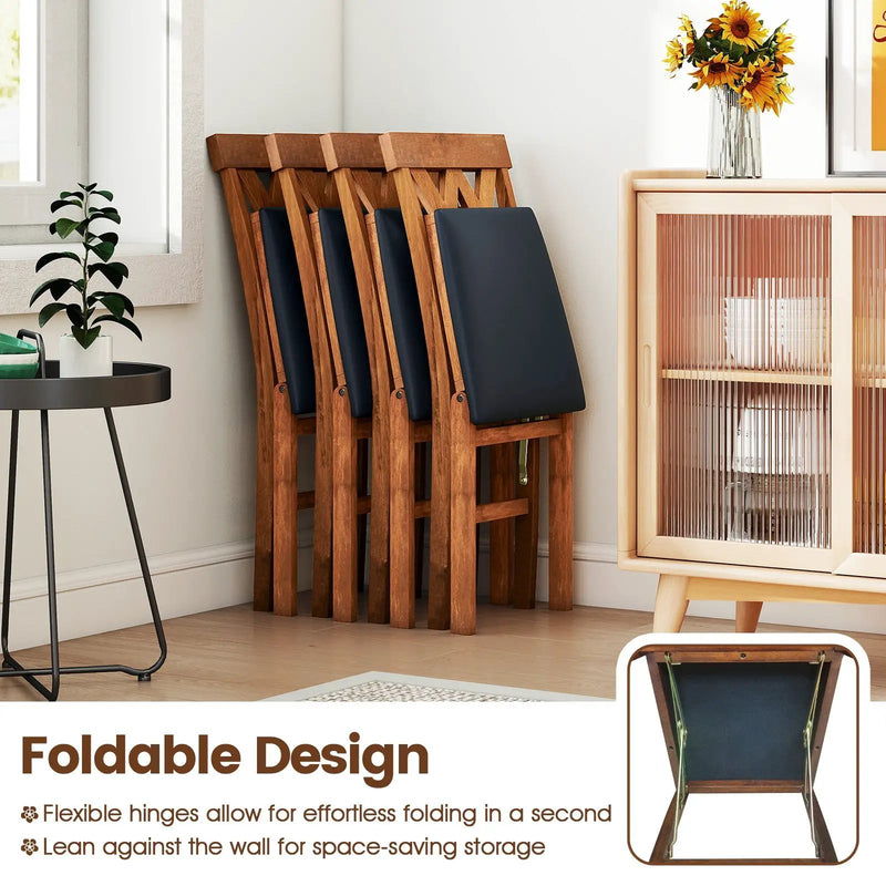 Folding Wooden Dining Chair Set of 2 Faux Leather Upholstered Kitchen Armless Chairs by DirectDeals