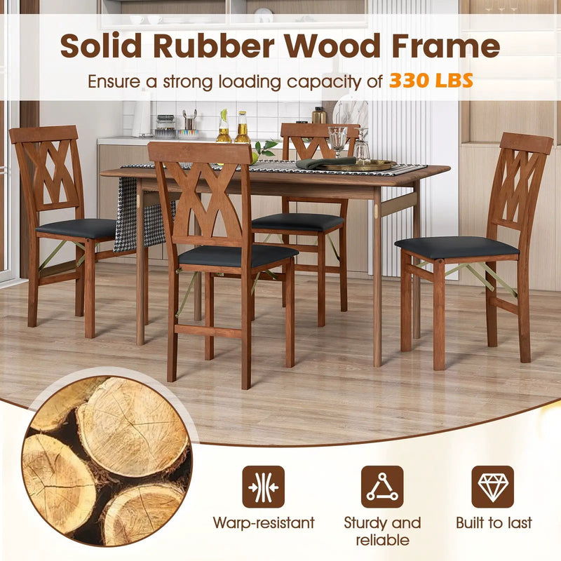 Folding Wooden Dining Chair Set of 2 Faux Leather Upholstered Kitchen Armless Chairs by DirectDeals