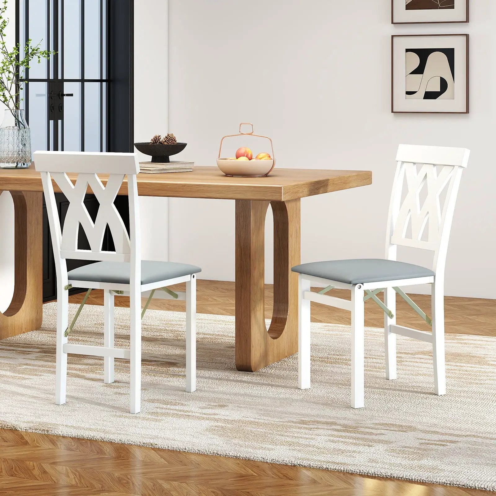 Folding Wooden Dining Chair Set of 2 Faux Leather Upholstered Kitchen Armless Chairs by DirectDeals