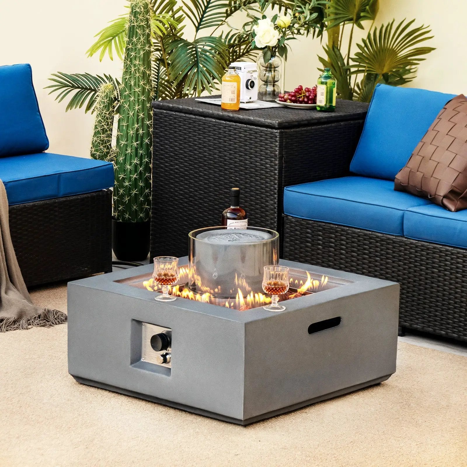 28 Inch 50000 BTU Patio Square Propane Fire Pit with PVC Cover-Gray by DirectDeals