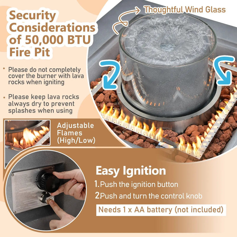 28 Inch 50000 BTU Patio Square Propane Fire Pit with PVC Cover-Gray by DirectDeals