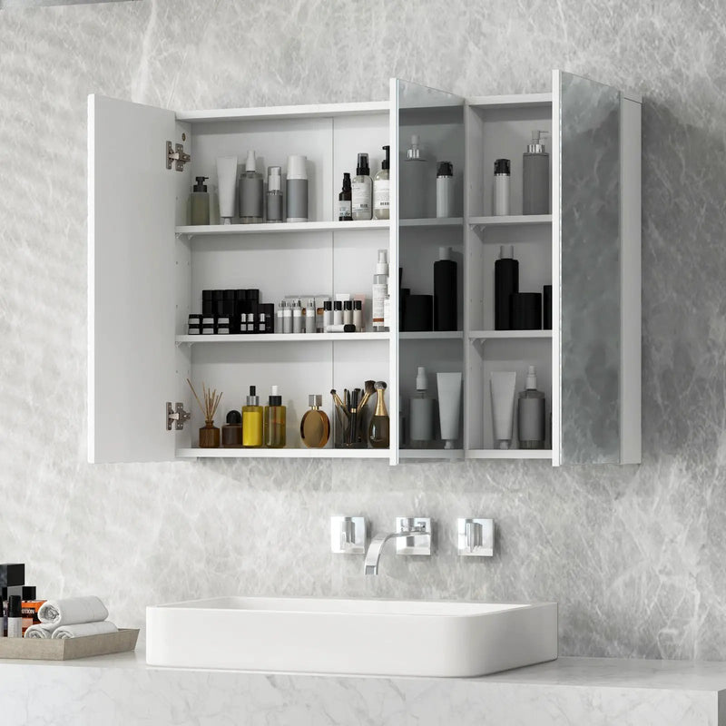 Frameless Bathroom Wall Mounted Mirror Cabinet with 3 Doors and Adjustable Shelves by DirectDeals