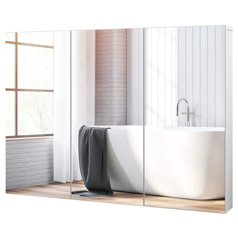 Frameless Bathroom Wall Mounted Mirror Cabinet with 3 Doors and Adjustable Shelves by DirectDeals