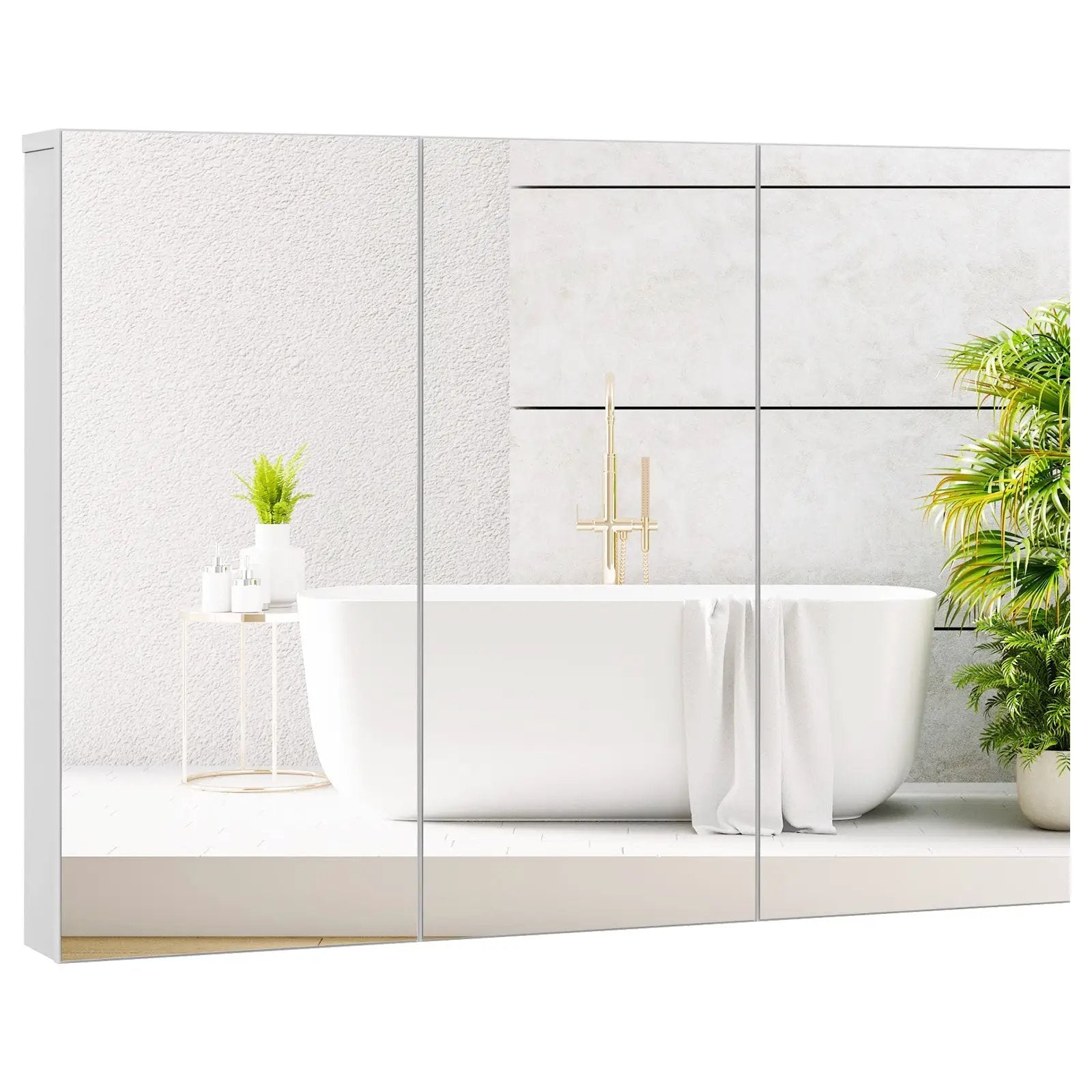 Frameless Bathroom Wall Mounted Mirror Cabinet with 3 Doors and Adjustable Shelves by DirectDeals