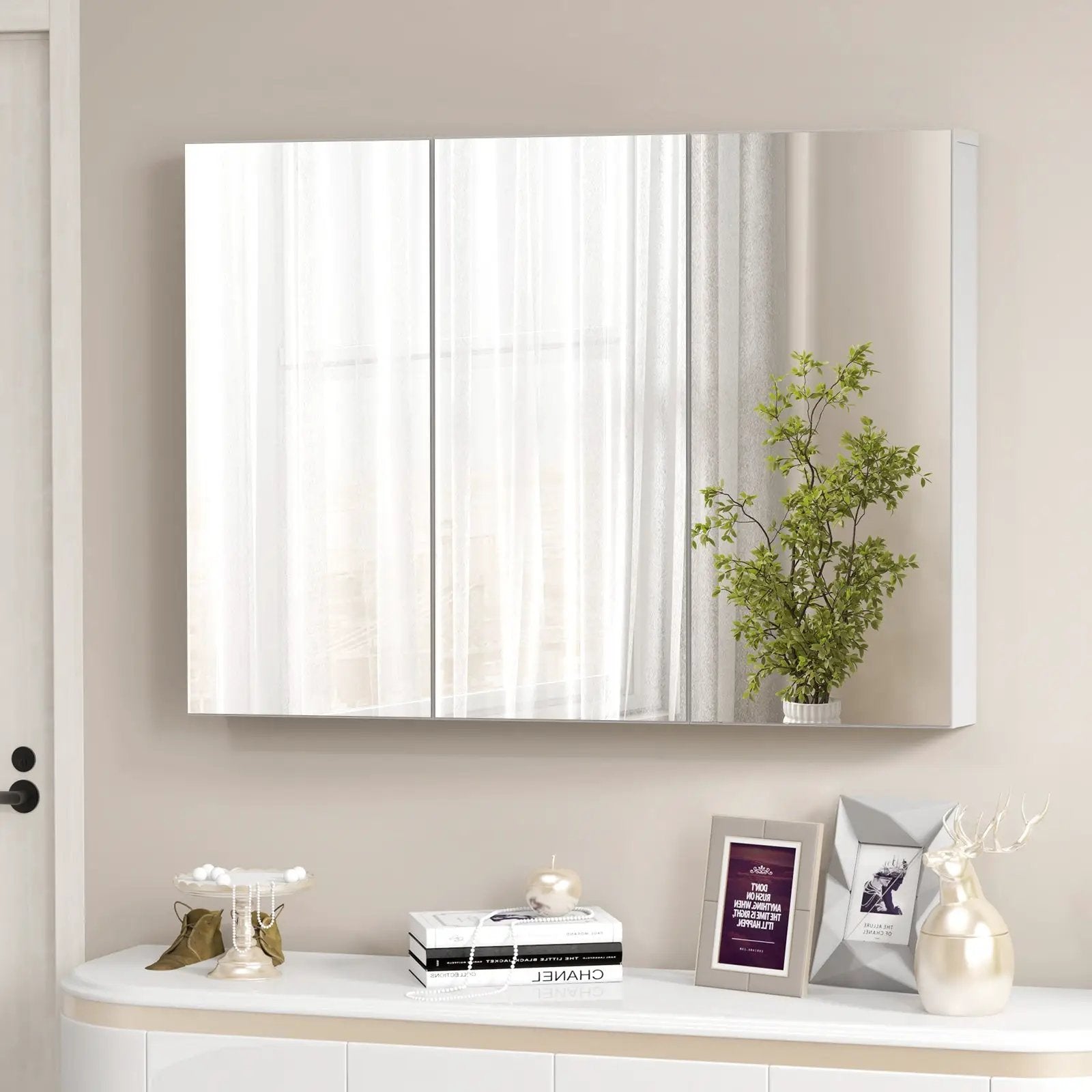Frameless Bathroom Wall Mounted Mirror Cabinet with 3 Doors and Adjustable Shelves by DirectDeals