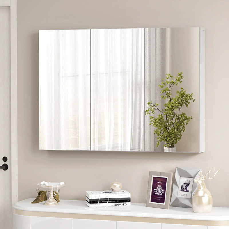 Frameless Bathroom Wall Mounted Mirror Cabinet with 3 Doors and Adjustable Shelves by DirectDeals