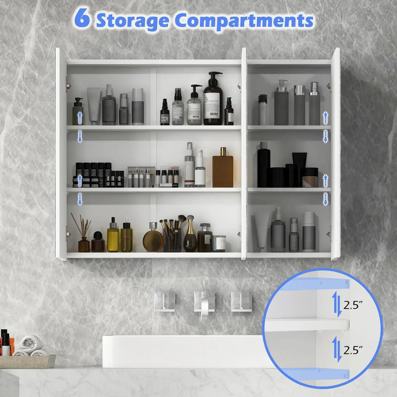 Frameless Bathroom Wall Mounted Mirror Cabinet with 3 Doors and Adjustable Shelves by DirectDeals