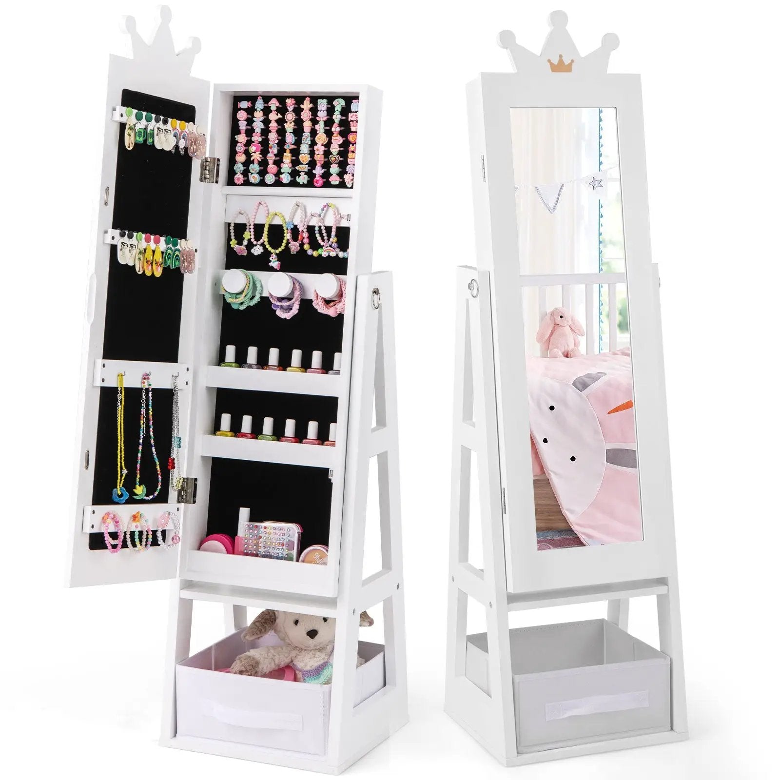 Free-Standing Full Length Kids Jewelry Armoire Cabinet with Storage Capacity by DirectDeals