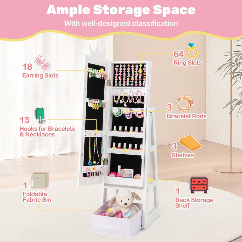 Free-Standing Full Length Kids Jewelry Armoire Cabinet with Storage Capacity by DirectDeals