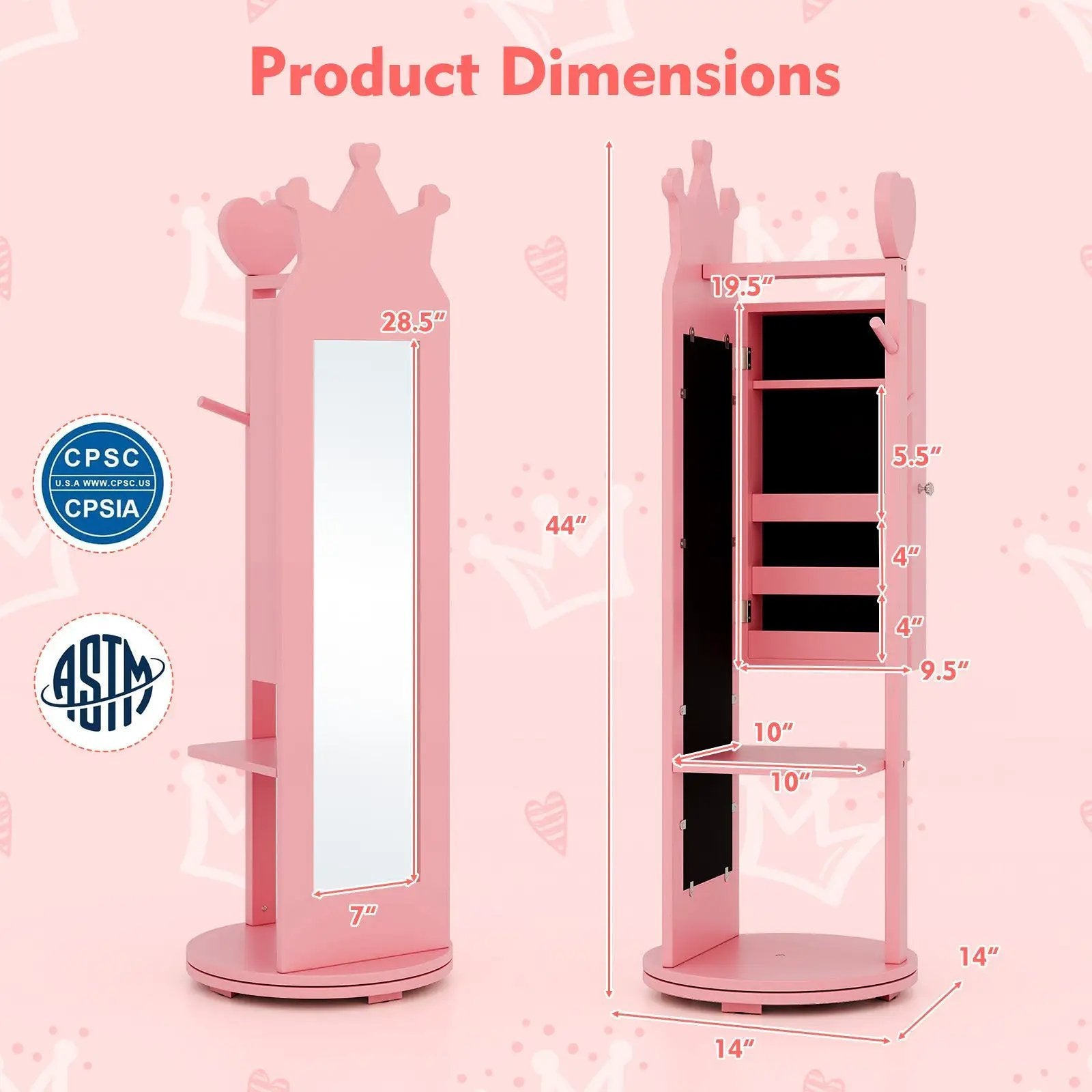 Free-Standing Full Length Mirror Kids Jewelry Armoire Cabinet by DirectDeals